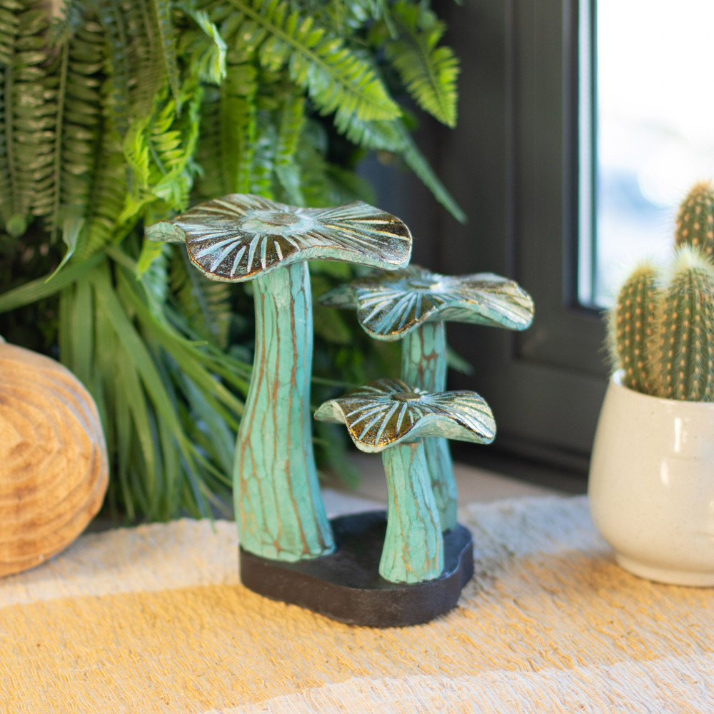 Petit champignon doré décoratif - 20 cm - Vert délavé