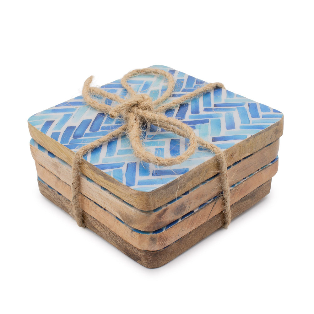 Lot de 4 sous-verres carrés - Rayures bleues