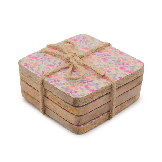 Lot de 4 sous-verres carrés - Joli motif floral
