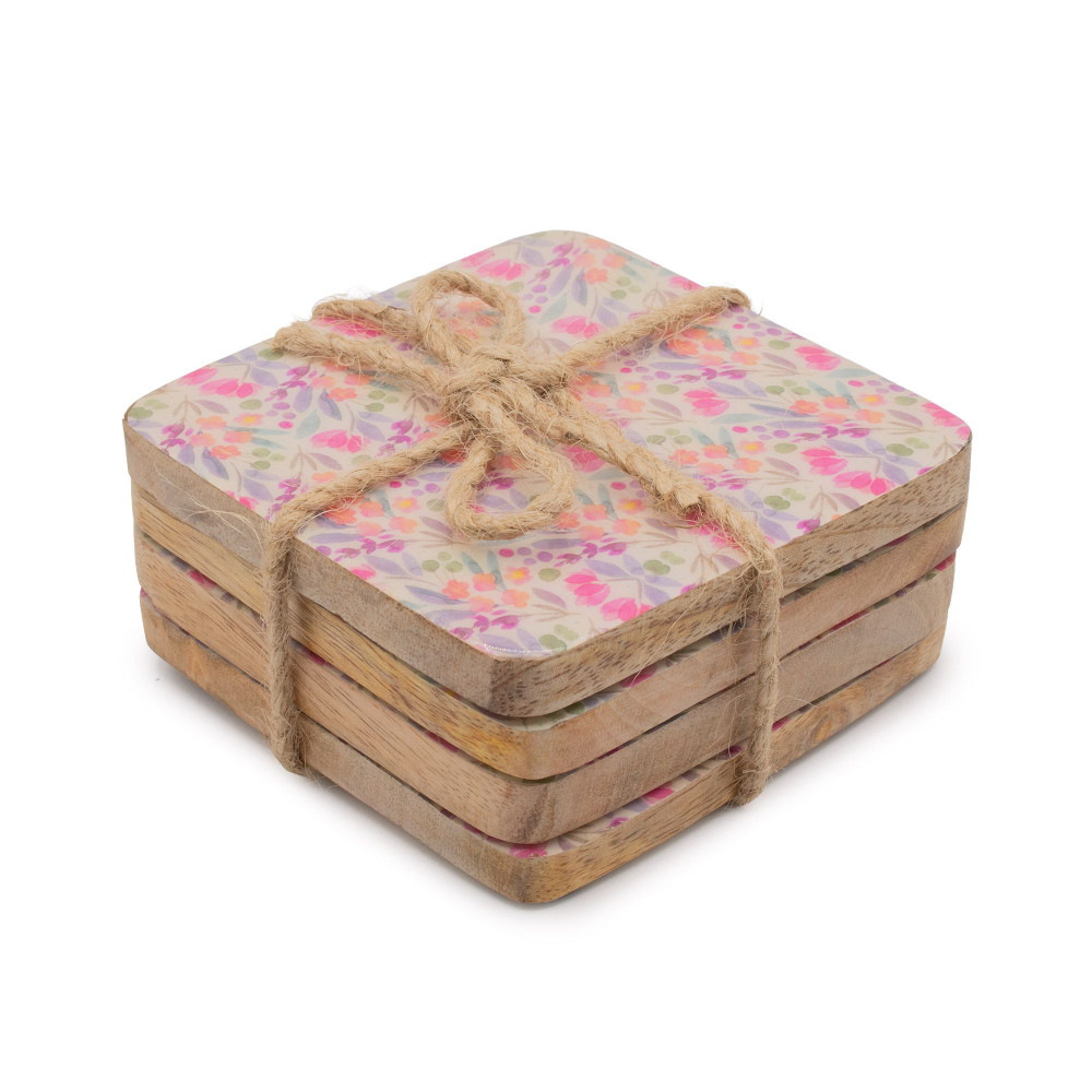 Lot de 4 sous-verres carrés - Joli motif floral
