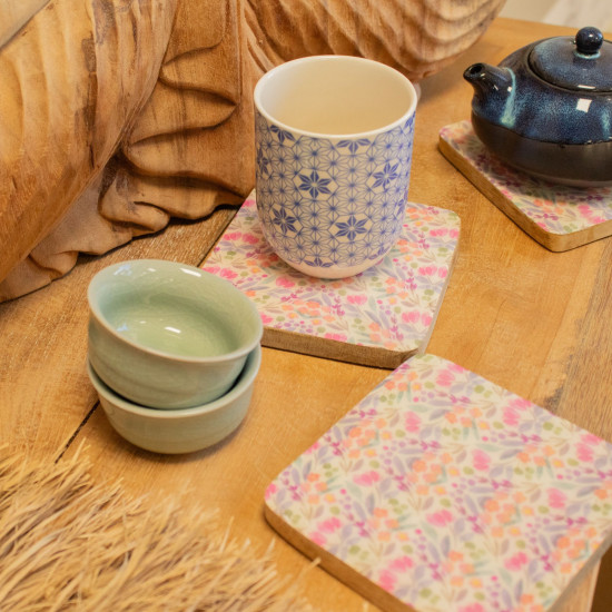 Lot de 4 sous-verres carrés - Joli motif floral