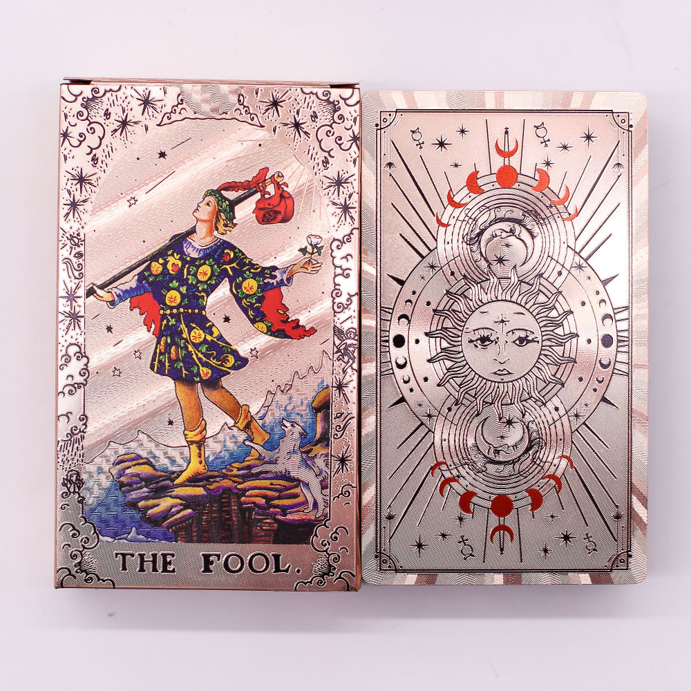 Jeu de cartes de tarot à feuille d'or rose - Phases de la lune - avec livret