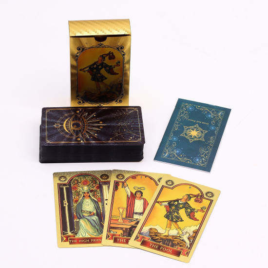 Jeu de cartes de tarot à feuilles bleues et dorées - L'Œil qui voit tout - avec livret