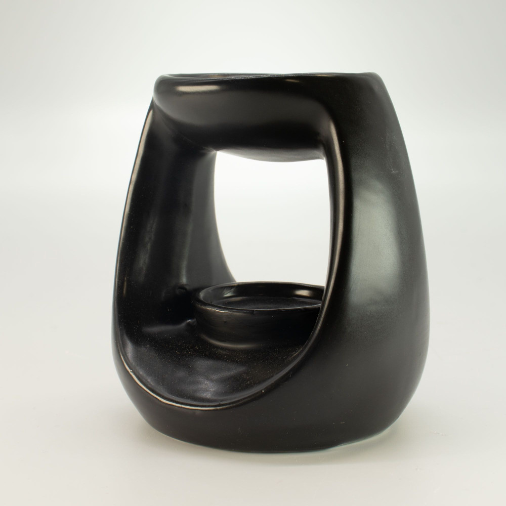 Brûleur à huile Zen en céramique - Grand galet ovale - Noir mat