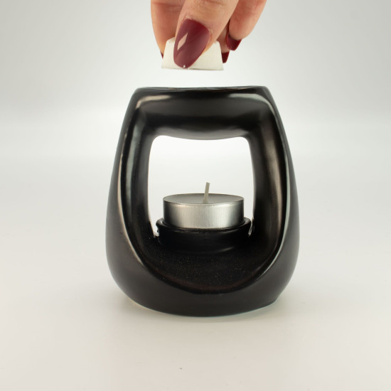 Brûleur à huile Zen en céramique - Grand galet ovale - Noir mat