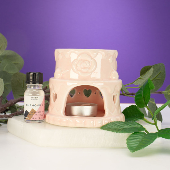 Brûleur à huile en céramique en forme de cœur - Rose