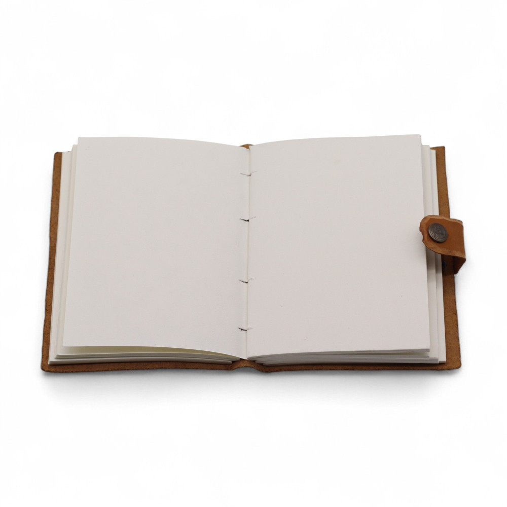 Carnet en cuir gaufré - Motif floral beige - 17,8 × 12,7 cm