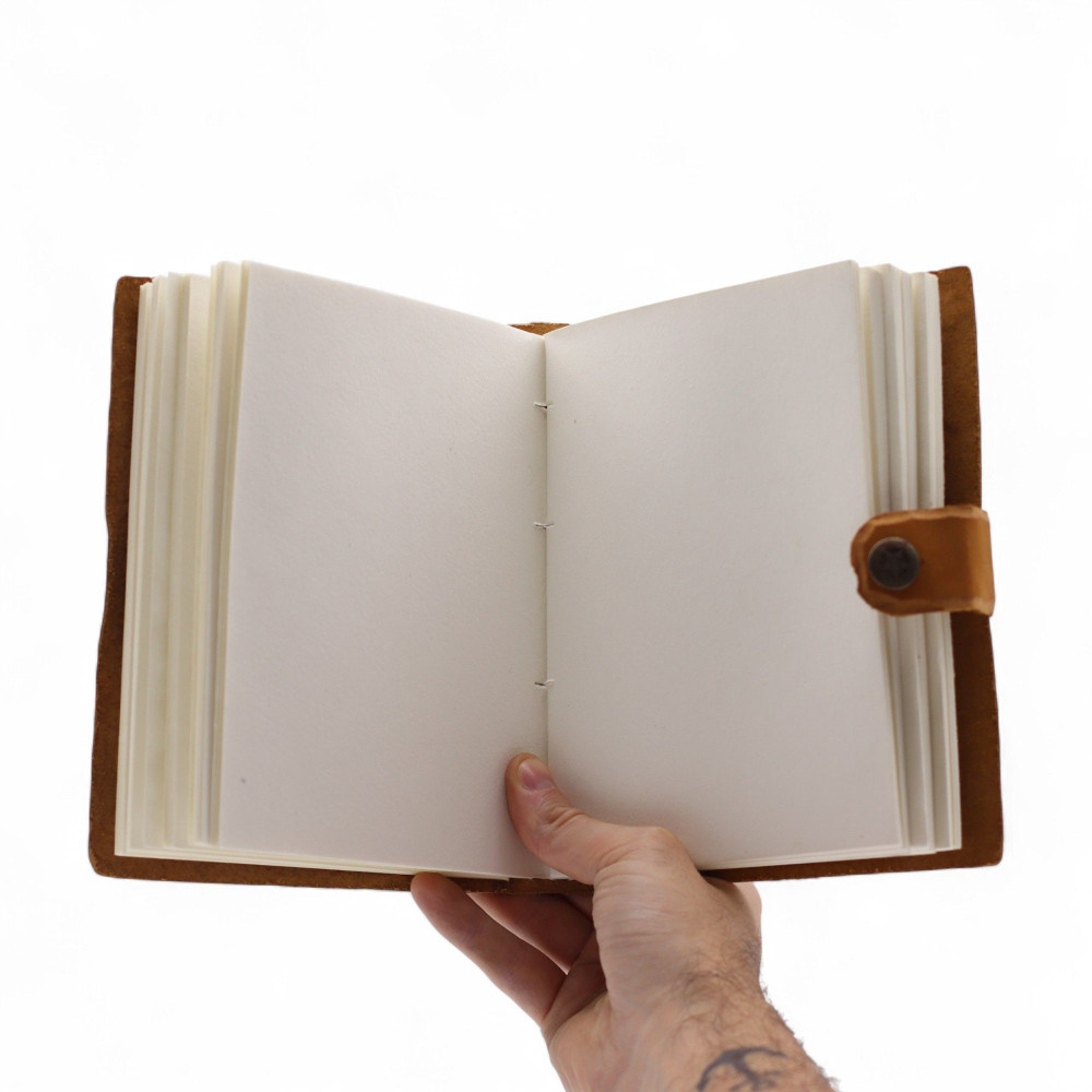 Carnet en cuir gaufré - Motif floral beige - 17,8 × 12,7 cm