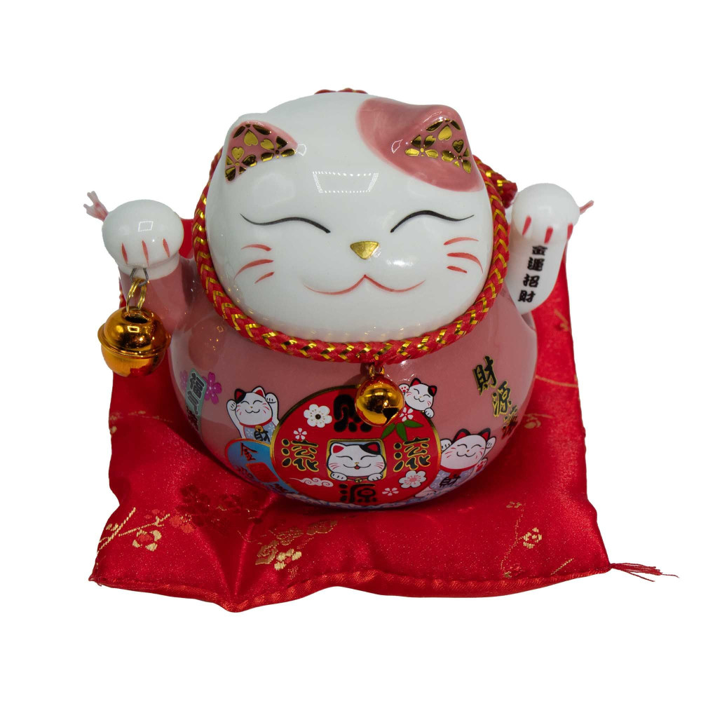 Chat en céramique à main mobile - Rose sur coussin (pile non incluse)