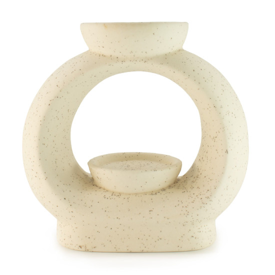 Brûleur d'huile Zen en céramique - Grand galet ovale - Blanc cassé moucheté