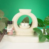 Brûleur d'huile Zen en céramique - Grand galet ovale - Blanc cassé moucheté