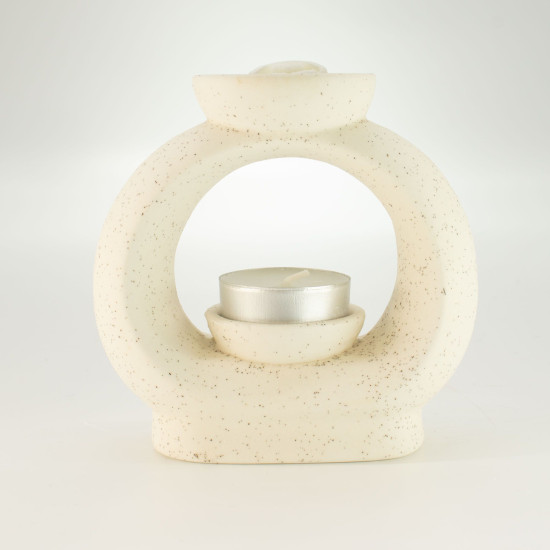 Brûleur d'huile Zen en céramique - Grand galet ovale - Blanc cassé moucheté