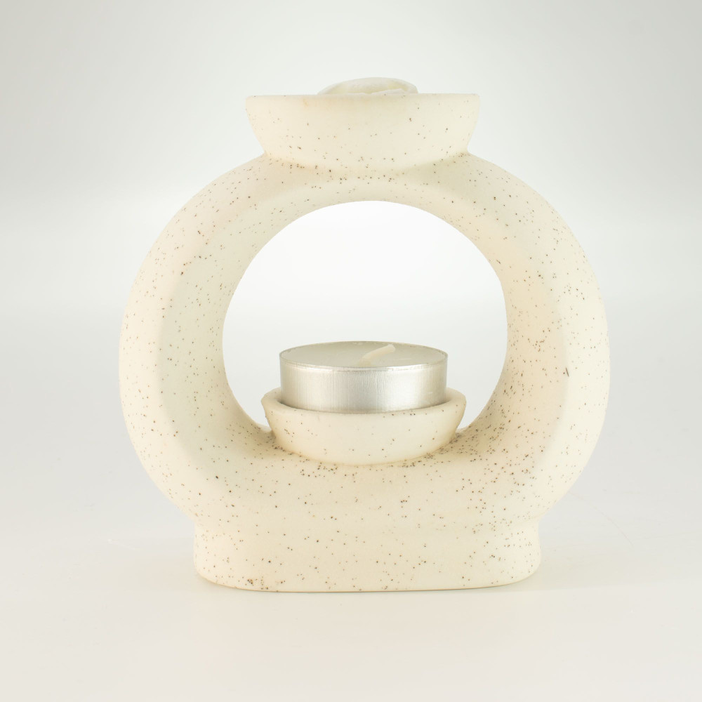 Brûleur d'huile Zen en céramique - Grand galet ovale - Blanc cassé moucheté