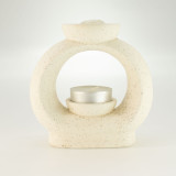 Brûleur d'huile Zen en céramique - Grand galet ovale - Blanc cassé moucheté