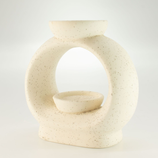 Brûleur d'huile Zen en céramique - Grand galet ovale - Blanc cassé moucheté