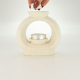 Brûleur d'huile Zen en céramique - Grand galet ovale - Blanc cassé moucheté