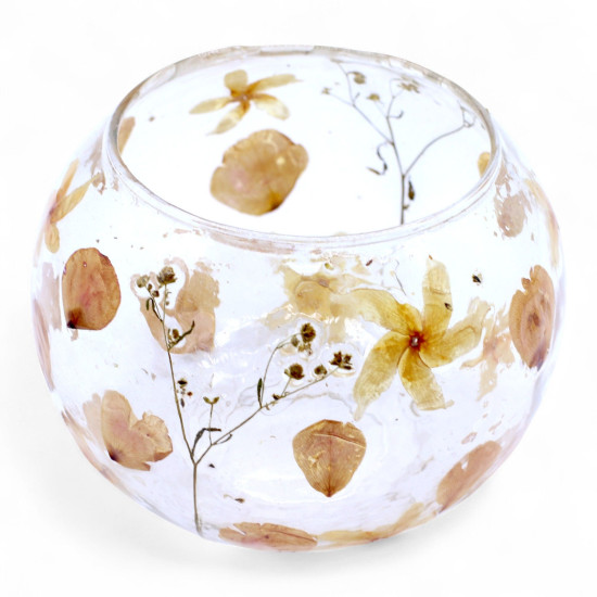 Verre à motif floral naturel - Grand bougeoir en forme de bol - Rosa - (12x13cm)