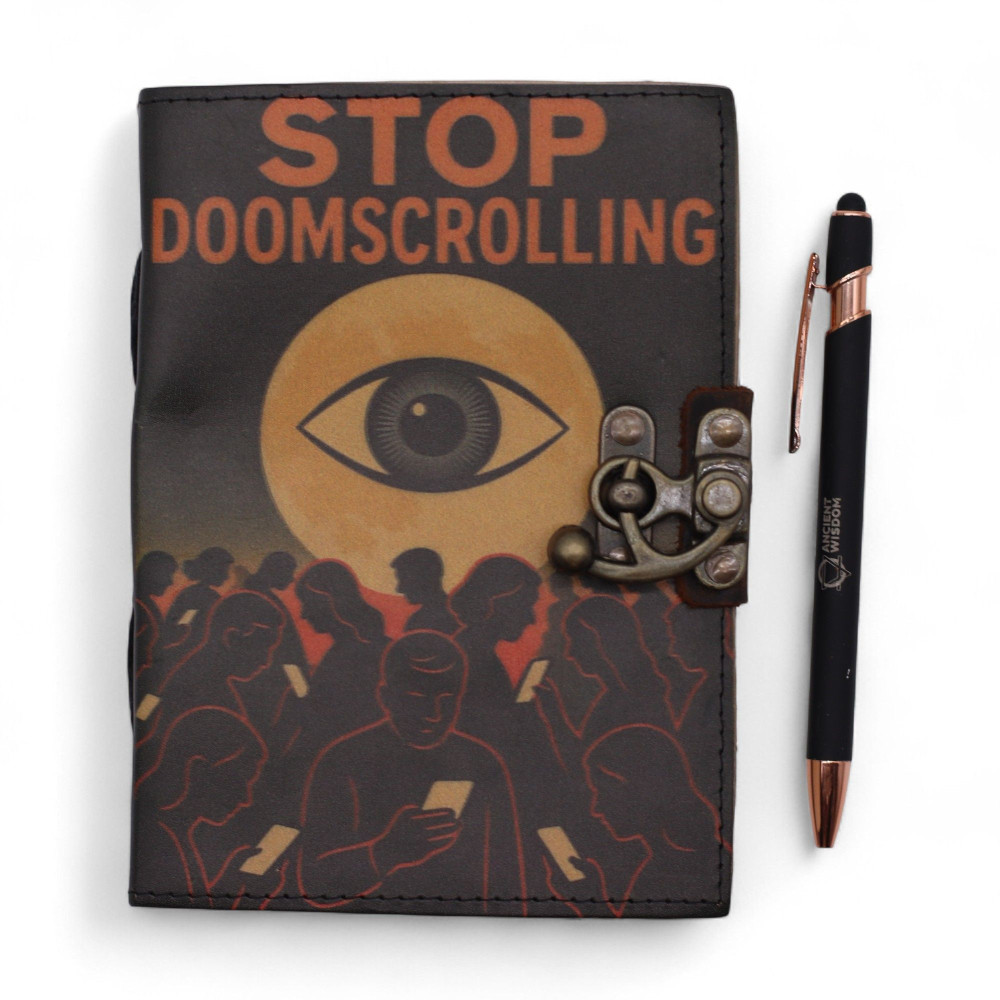 Carnet en cuir imprimé - Stop au défilement angoissant - 17,8 x 12,7 cm
