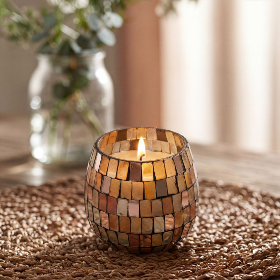 Bougies en petit pot de verre - Mosaïque Ambre