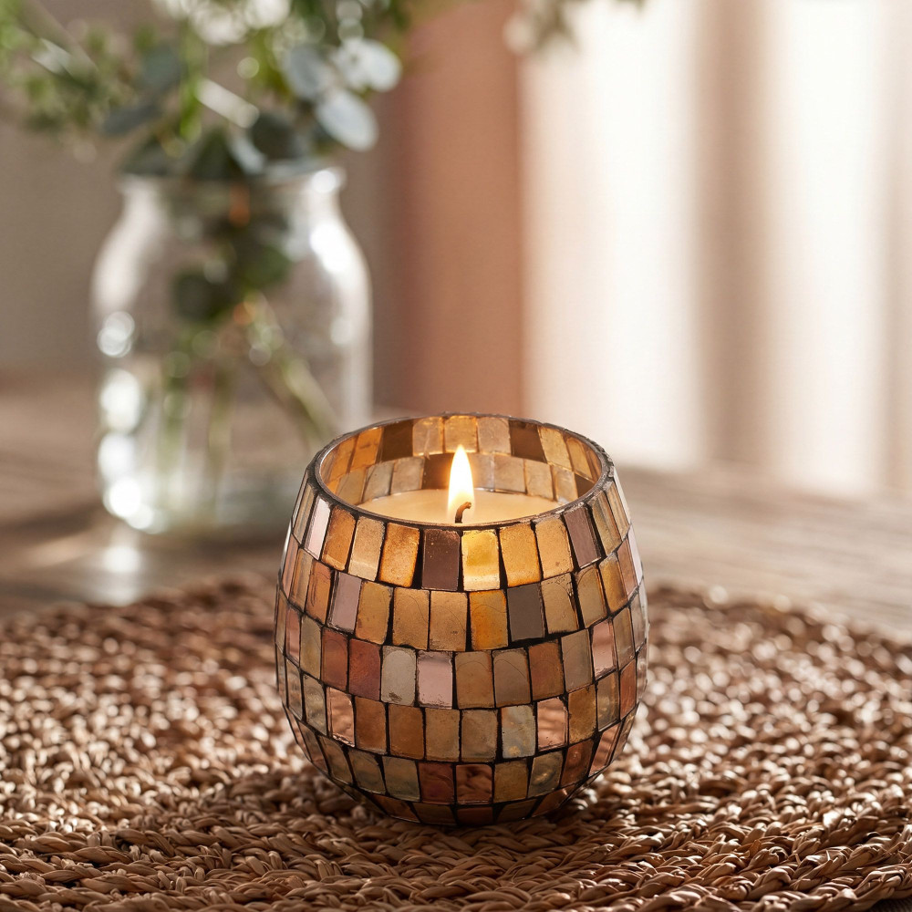Bougies en petit pot de verre - Mosaïque Ambre