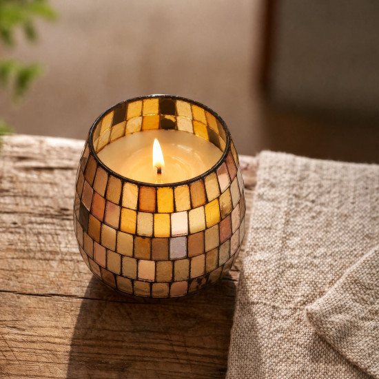 Bougies en petit pot de verre - Mosaïque Ambre