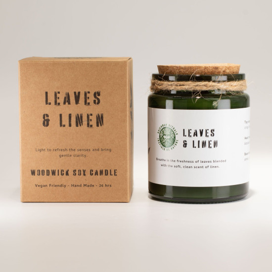Bougie de soja Greenman Woodwick - Feuilles et Lin