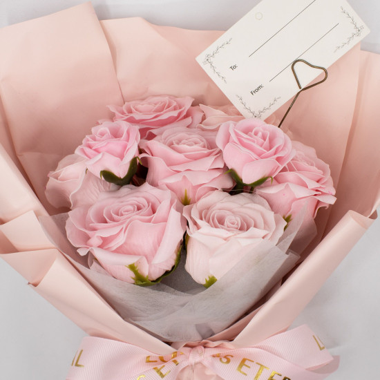 Grand bouquet de roses roses - L'amour est éternel - Carte cadeau