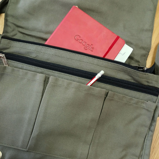 Sacoche pour ordinateur portable en toile de coton - Olive