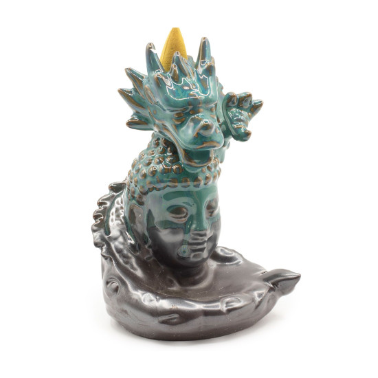 Brûleur d'encens à reflux - Dragon sur Bouddha