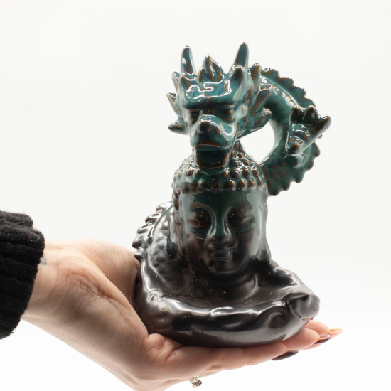 Brûleur d'encens à reflux - Dragon sur Bouddha