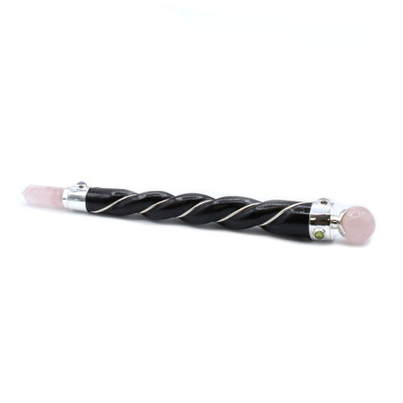 Baguette de guérison torsadée - Sphère de quartz rose argenté