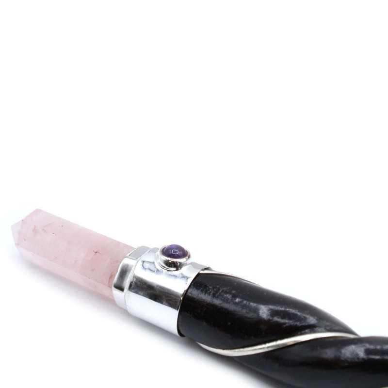 Baguette de guérison torsadée - Sphère de quartz rose argenté