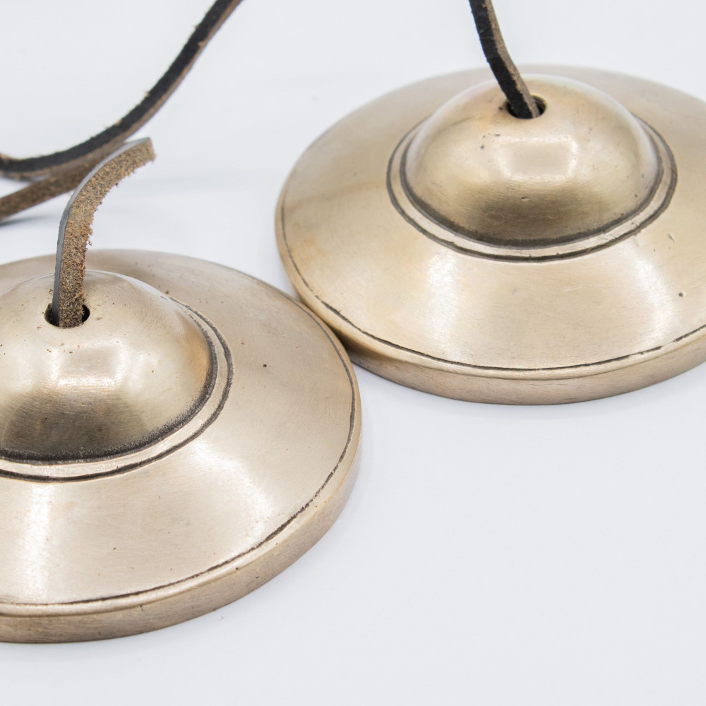 Tingsha tibétain en laiton de qualité supérieure - Modèle traditionnel simple - environ 7,5 cm (345 g)