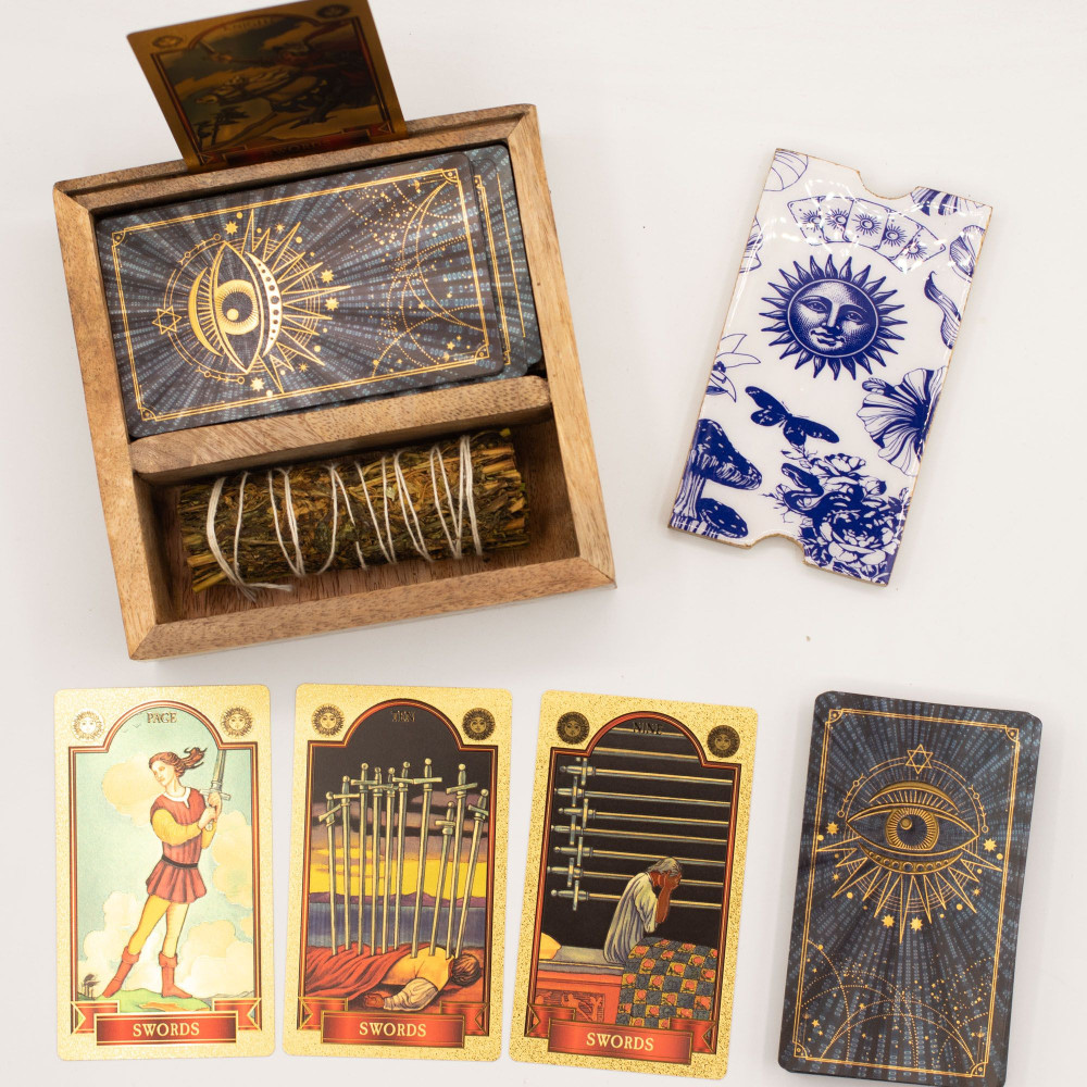 Boîte à tarot à deux compartiments avec porte-cartes