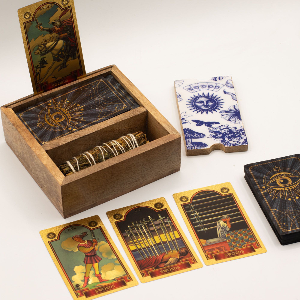 Boîte à tarot à deux compartiments avec porte-cartes