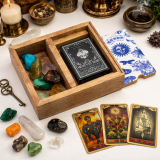 Boîte à tarot à deux compartiments avec porte-cartes