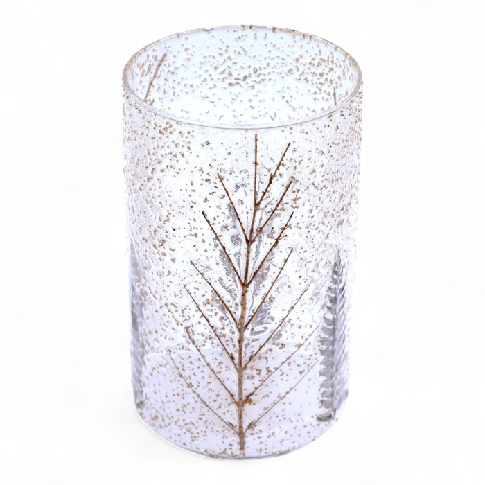 Verre à motif floral naturel - Grand vase porte-bougie - Pino - (19x11cm)