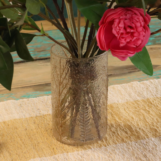 Verre à motif floral naturel - Grand vase porte-bougie - Pino - (19x11cm)