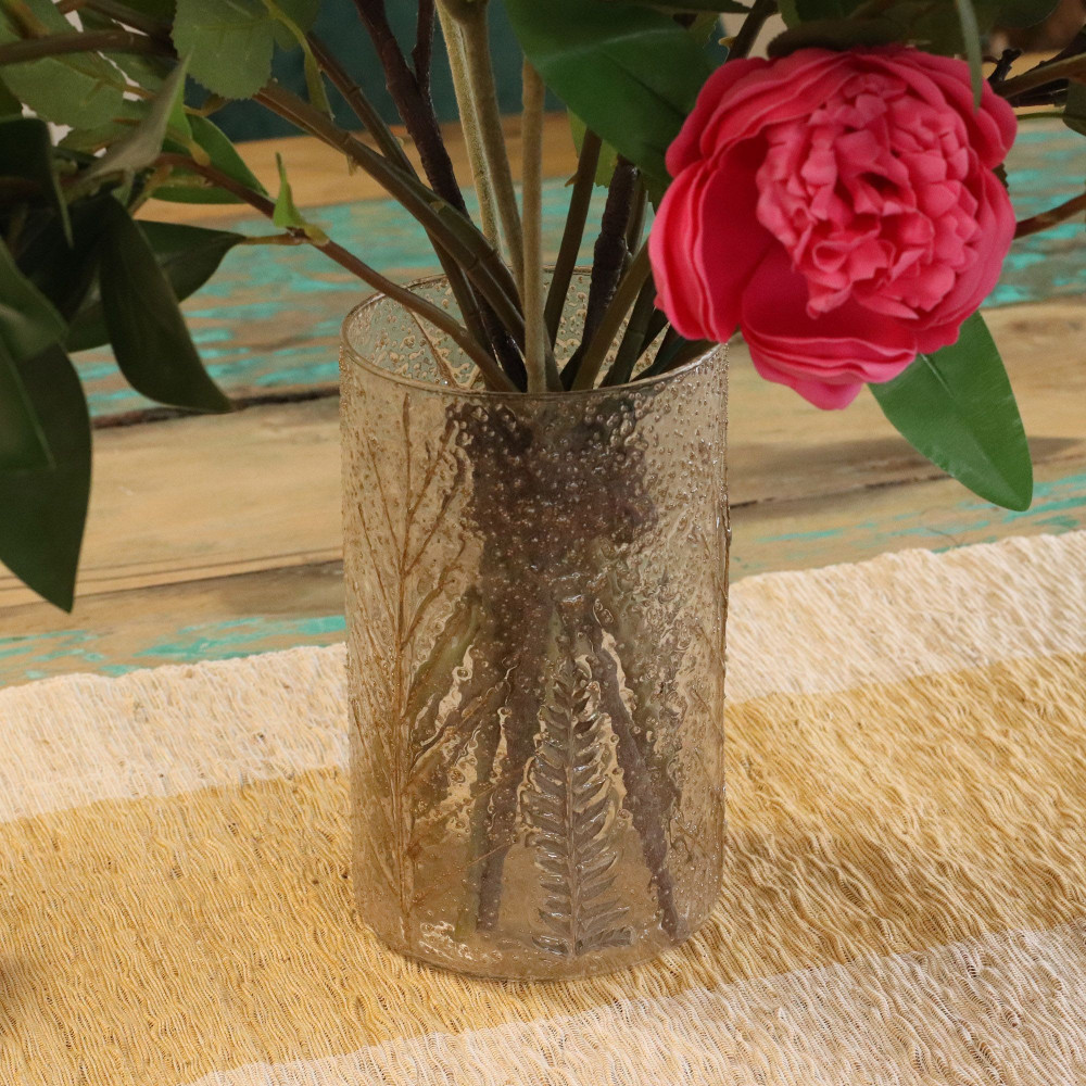 Verre à motif floral naturel - Grand vase porte-bougie - Pino - (19x11cm)