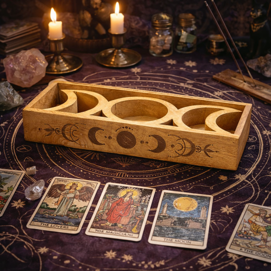 Plateau de tarot des phases de la lune avec porte-cartes