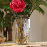 Verre à motif floral naturel - Grand vase porte-bougie - Rose - (19x11cm)
