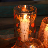 Verre à motif floral naturel - Grand vase porte-bougie - Rose - (19x11cm)