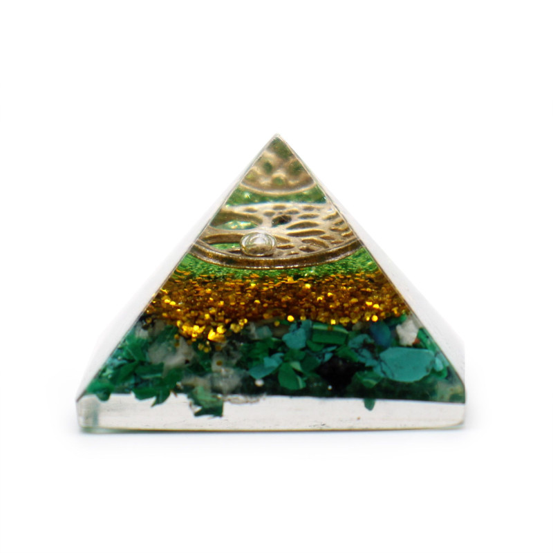 Pyramide d'orgonite SM 25 mm Gemchips et cuivre