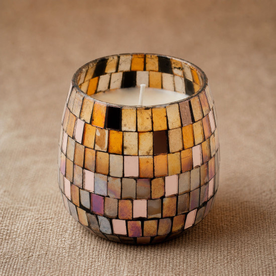 Bougies en pot de verre moyen - Mosaïque Ambre