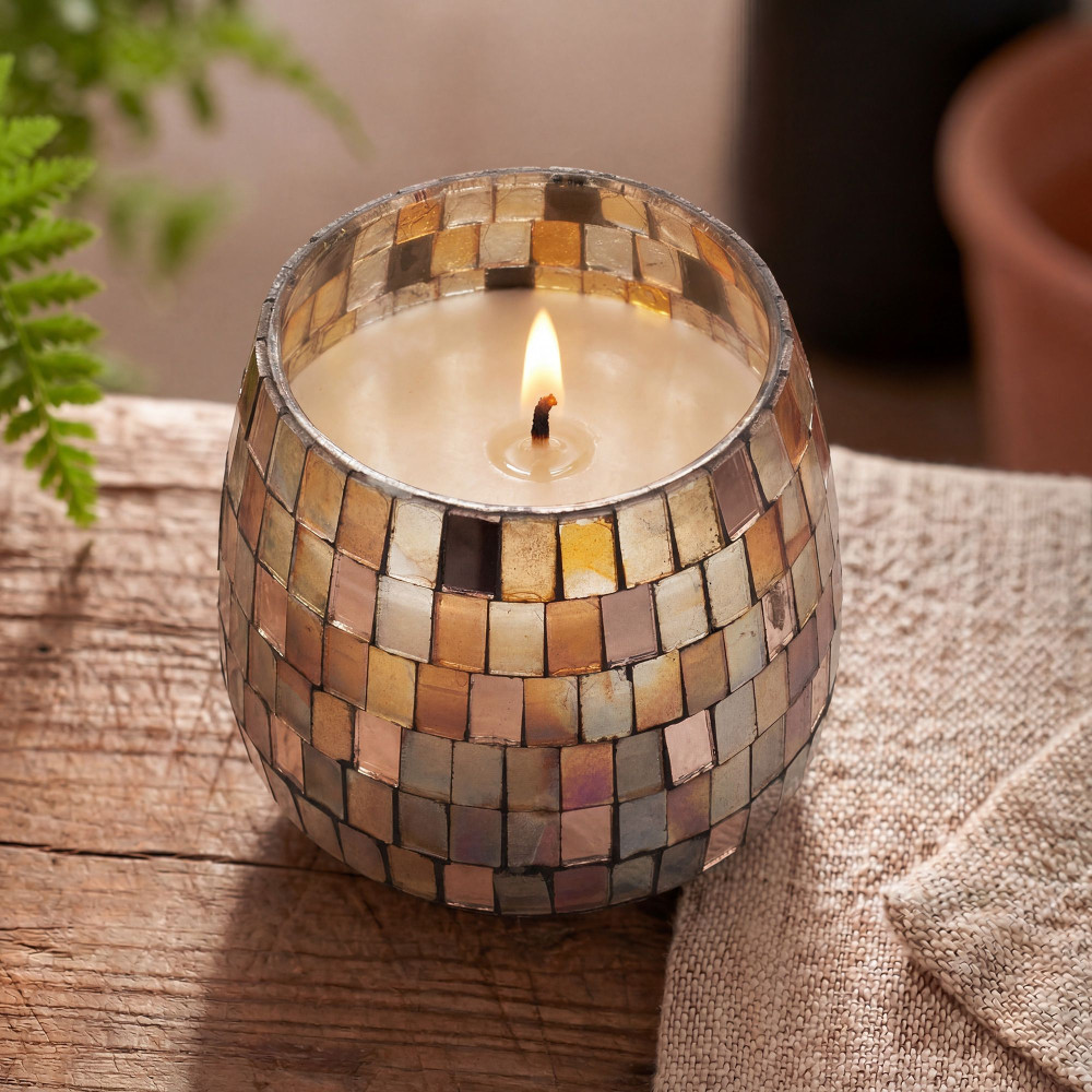 Bougies en pot de verre moyen - Mosaïque Ambre