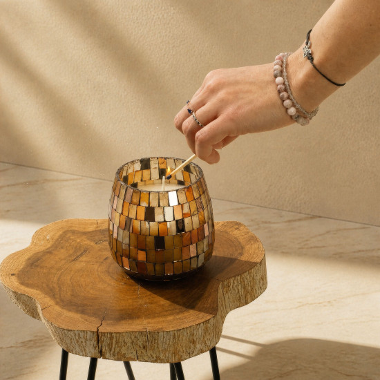 Bougies en pot de verre moyen - Mosaïque Ambre
