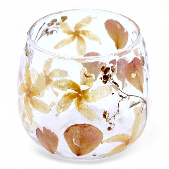 Verre à motif floral naturel - Bougeoir droit - Rosa - (8x8cm)