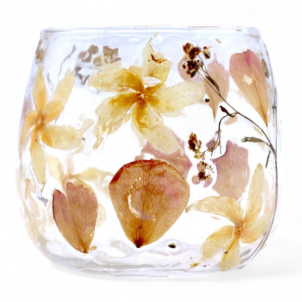 Verre à motif floral naturel - Bougeoir droit - Rosa - (8x8cm)