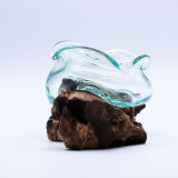 Bol ondulé en verre fondu sur bois 18 cm
