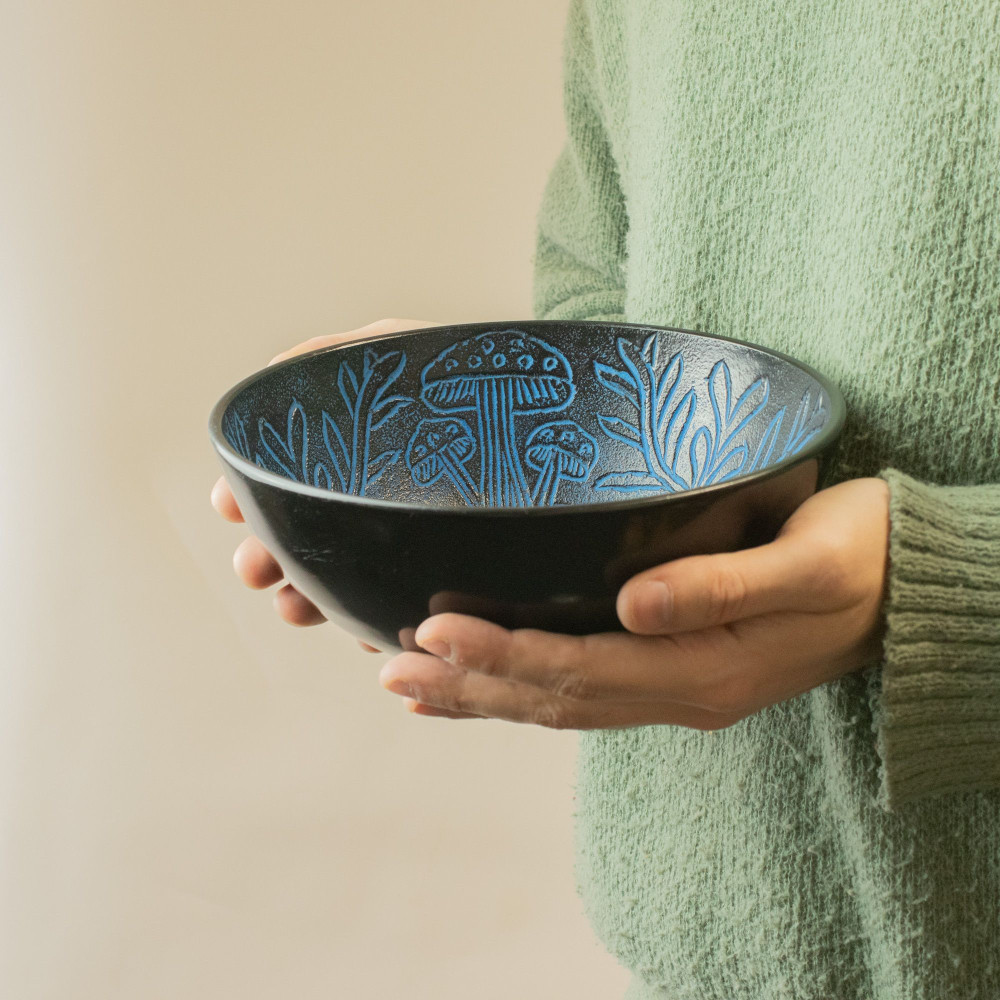 Bol chantant en aluminium - Champignon magique - Bleu (20 cm)
